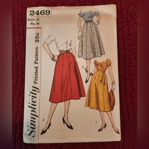 Vintage 1958 Simplicity Sewing Pattern 2469 Waist 25 Gored Skirt